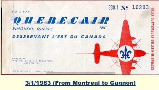 tmb quebecair ticket 1963